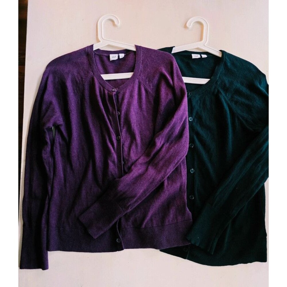 Two Gap cardigan button down sweaters purple and black women's size M